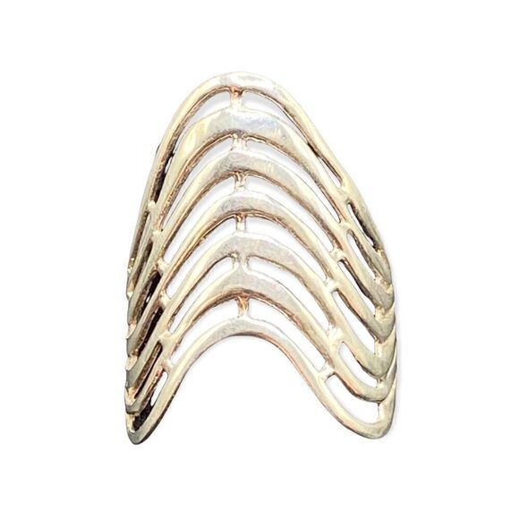 925 Sterling Silver Italy Wavy Design cage style V-Style Wide Ring Size 6.5-6.75 - Picture 5 of 10